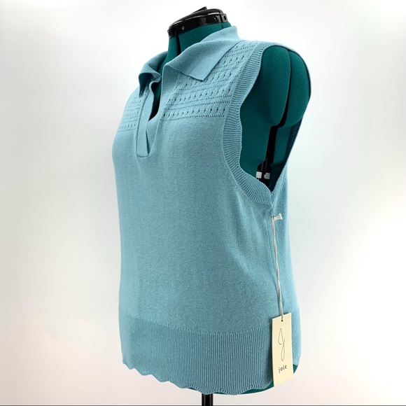Joie NWT Sky Blue Sleeveless Scalloped Edged Sweater, Medium - Picture 3 of 16